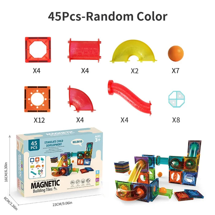 3D Magnetic Building Tiles for Kids - Clear STEM Educational Toys, Creative Marble Run Blocks Set