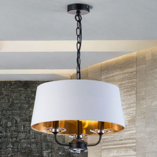 3L MATT BLACK STYLO PENDANT C/W WHITE SHADE WITH INNER GOLD FINISH