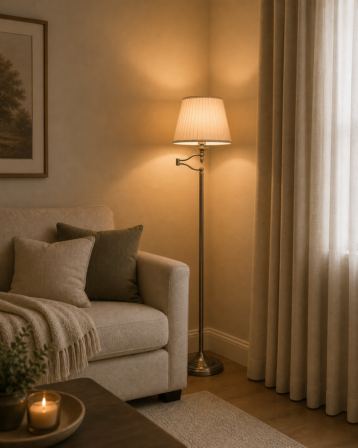 Antique Brass Floor Lamp with Cream Shade