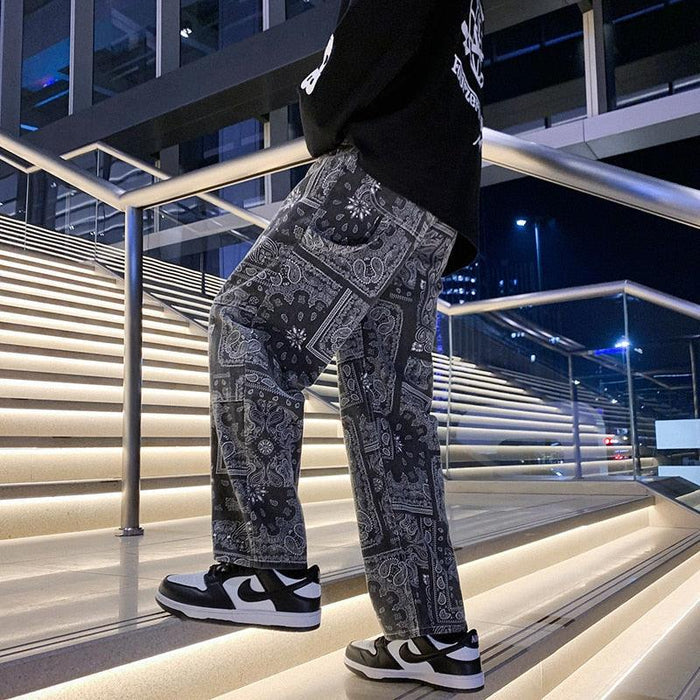 Black Bandana Jeans with Unique Prints for Stylish Urban Wear, Comfortable Fit, High-Quality Denim-3