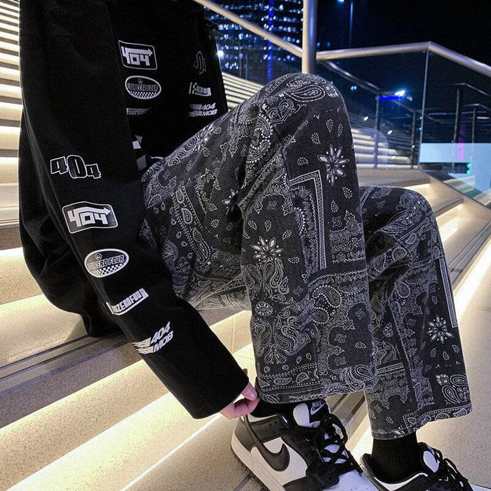 Black Bandana Jeans with Unique Prints for Stylish Urban Wear, Comfortable Fit, High-Quality Denim-5