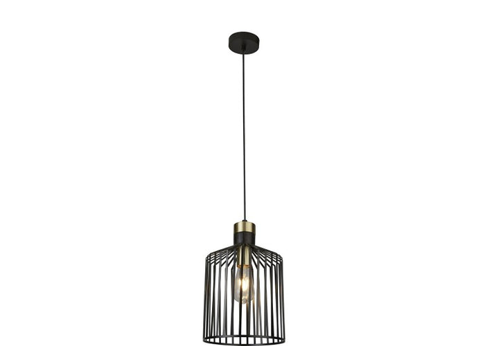 Bird Cage Pendant - Black & Satin Brass Metal