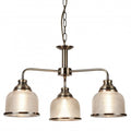 Bistro II 3Lt Pendant-Antique Brass & Holophane Style Glass