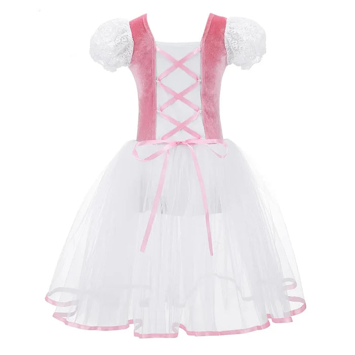 Breathable girls' ballet tutu dress – velvet bodice, tulle skirt, short puff sleeves, for dance class