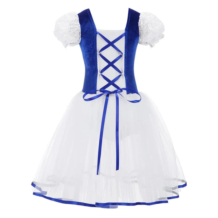 Breathable girls' ballet tutu dress – velvet bodice, tulle skirt, short puff sleeves, for dance class