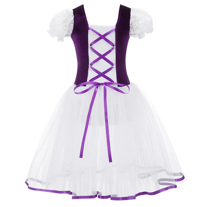 Breathable girls' ballet tutu dress – velvet bodice, tulle skirt, short puff sleeves, for dance class