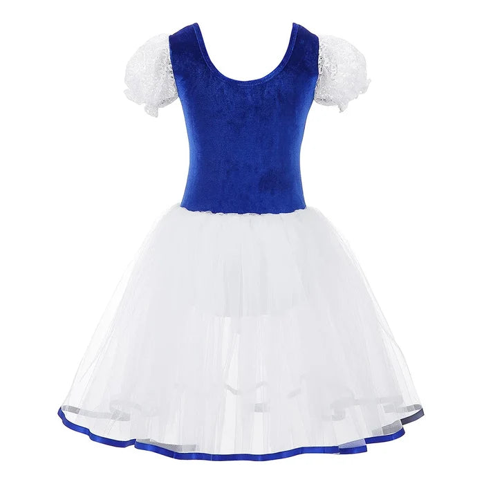 Breathable girls' ballet tutu dress – velvet bodice, tulle skirt, short puff sleeves, for dance class