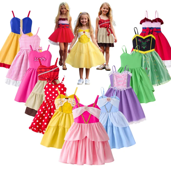 Breathable girls' dress - lace-up sling, sleeveless, flowy, polyester, for summer