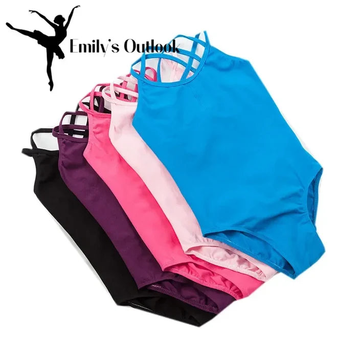Breathable girls' leotard – durable double-strap camisole, cross-back, cotton, gymnastics and ballet training