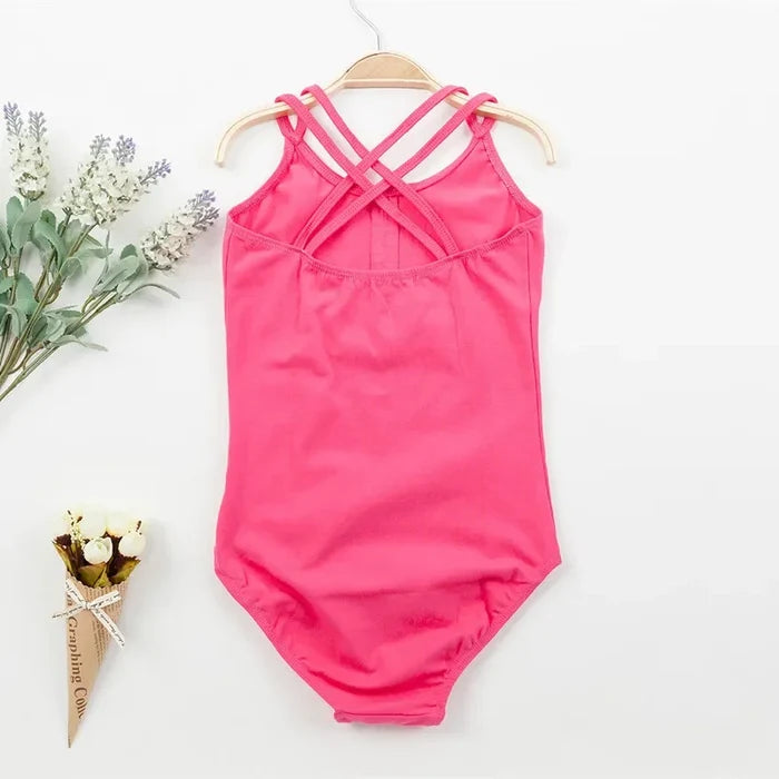 Breathable girls' leotard – durable double-strap camisole, cross-back, cotton, gymnastics and ballet training