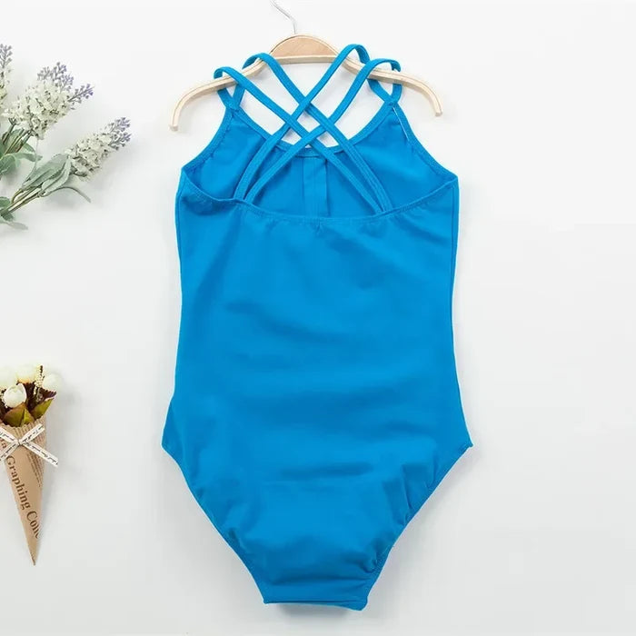 Breathable girls' leotard – durable double-strap camisole, cross-back, cotton, gymnastics and ballet training
