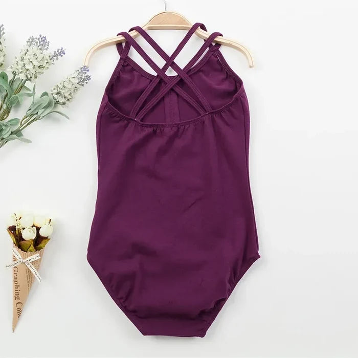 Breathable girls' leotard – durable double-strap camisole, cross-back, cotton, gymnastics and ballet training