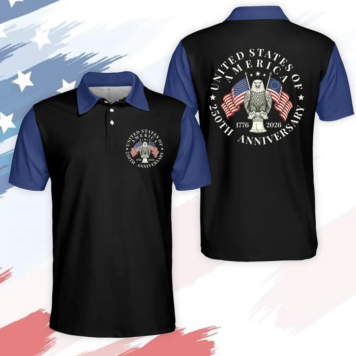 Breathable men's golf polo shirt - short sleeve, cotton blend, for patriotic events