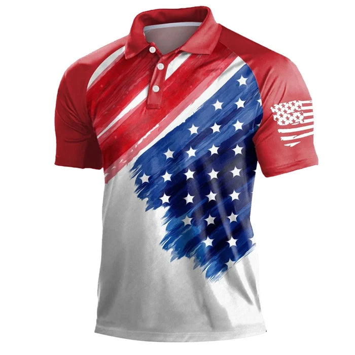 Breathable Men's Polo Shirt - Classic Polo, Distressed USA Flag Print, Athletic Wear