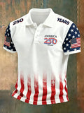 Breathable men's polo shirt – flag-printed USA 250th anniversary design, Fourth of July casual wear
