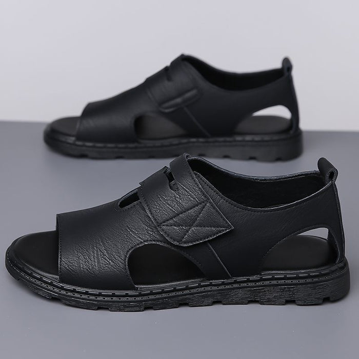 Breathable men's sandals – open-toe slip-on, synthetic leather, casual outdoor wear