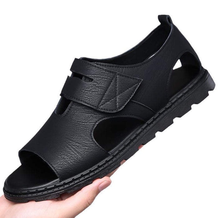 Breathable men's sandals – open-toe slip-on, synthetic leather, casual outdoor wear