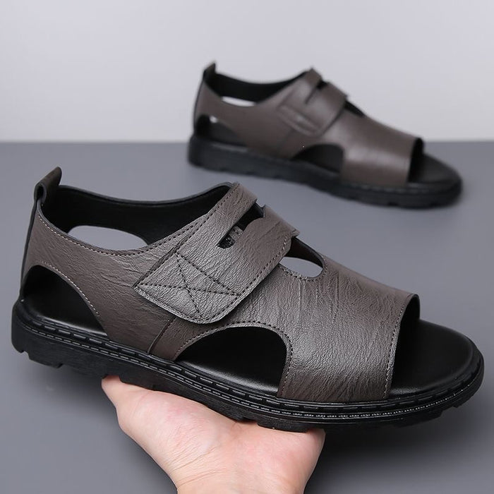 Breathable men's sandals – open-toe slip-on, synthetic leather, casual outdoor wear