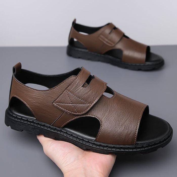 Breathable men's sandals – open-toe slip-on, synthetic leather, casual outdoor wear