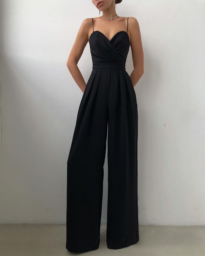 Breathable women's jumpsuit – high waist, straight leg, for summer events 0