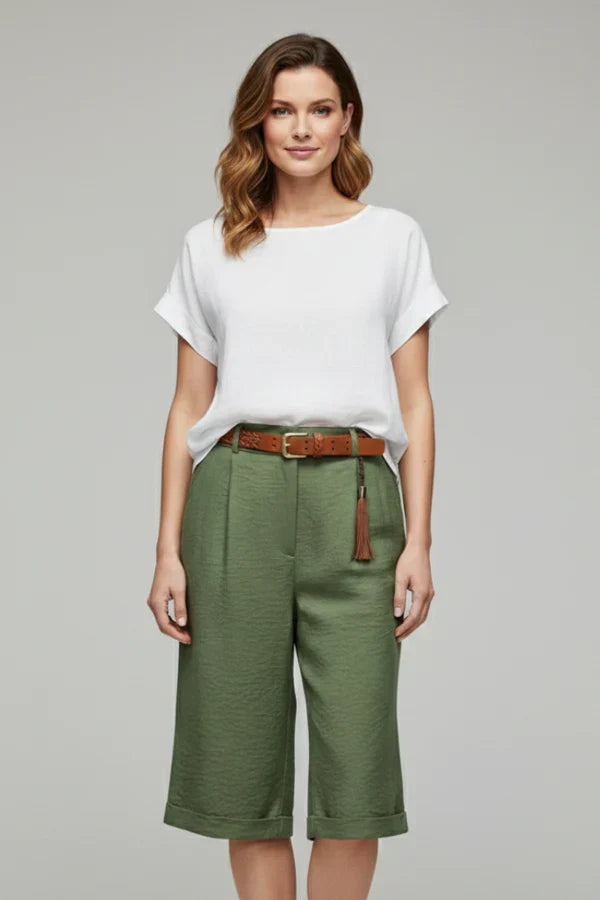 Breathable Women's Shorts - Casual, Knee-Length, Straight-Leg, Cotton Linen, For Casual Summer Wear