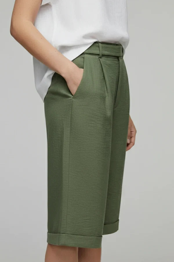 Breathable Women's Shorts - Casual, Knee-Length, Straight-Leg, Cotton Linen, For Casual Summer Wear
