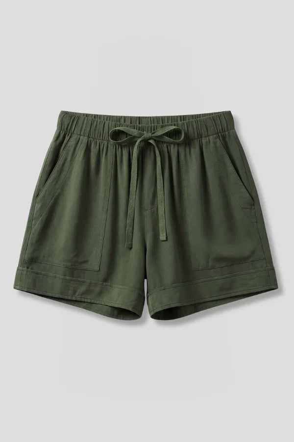 Breathable Women's Shorts - Pleated Pocket, Wide-Leg, Cotton Blend, Casual Wear, Pull-On Style