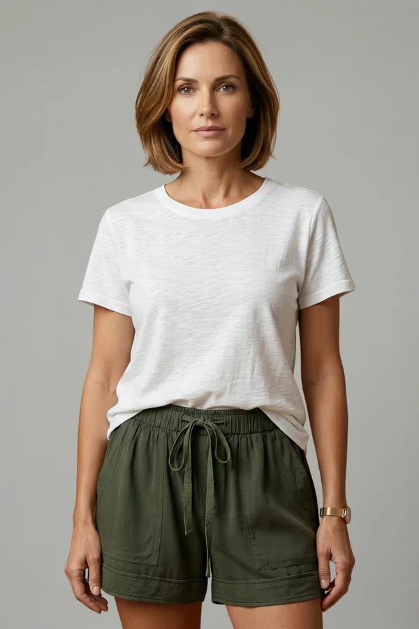 Breathable Women's Shorts - Pleated Pocket, Wide-Leg, Cotton Blend, Casual Wear, Pull-On Style