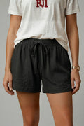 Breathable Women's Shorts - Pleated Pocket, Wide-Leg, Cotton Blend, Casual Wear, Pull-On Style