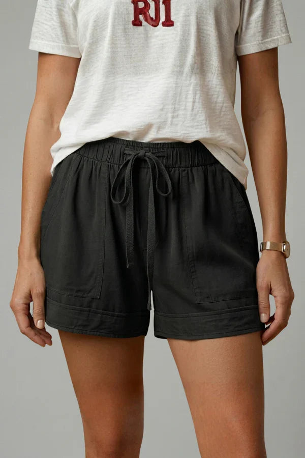 Breathable Women's Shorts - Pleated Pocket, Wide-Leg, Cotton Blend, Casual Wear, Pull-On Style