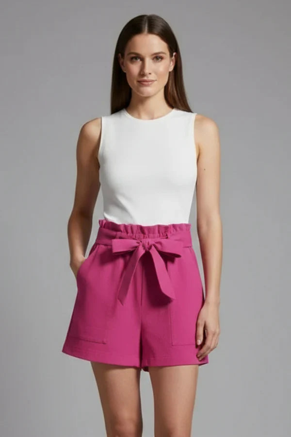 Breathable women's shorts – high-waisted wide-leg with pockets, cotton-linen blend, casual