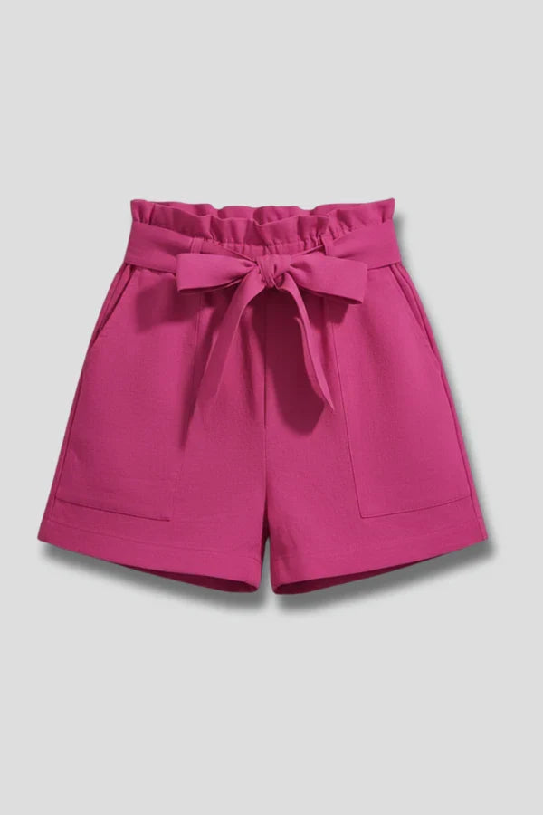 Breathable women's shorts – high-waisted wide-leg with pockets, cotton-linen blend, casual