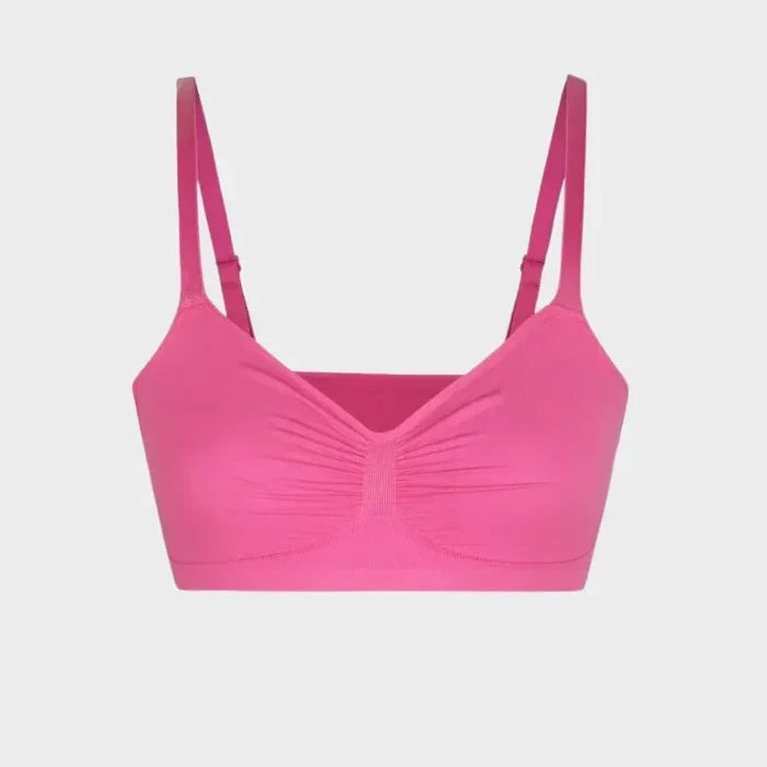Breathable women's sports bra - ruched front, knit fabric, full-coverage, for yoga and running workouts