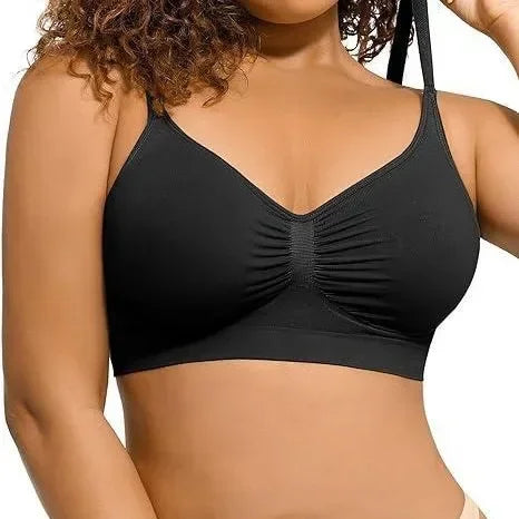 Breathable women's sports bra - ruched front, knit fabric, full-coverage, for yoga and running workouts