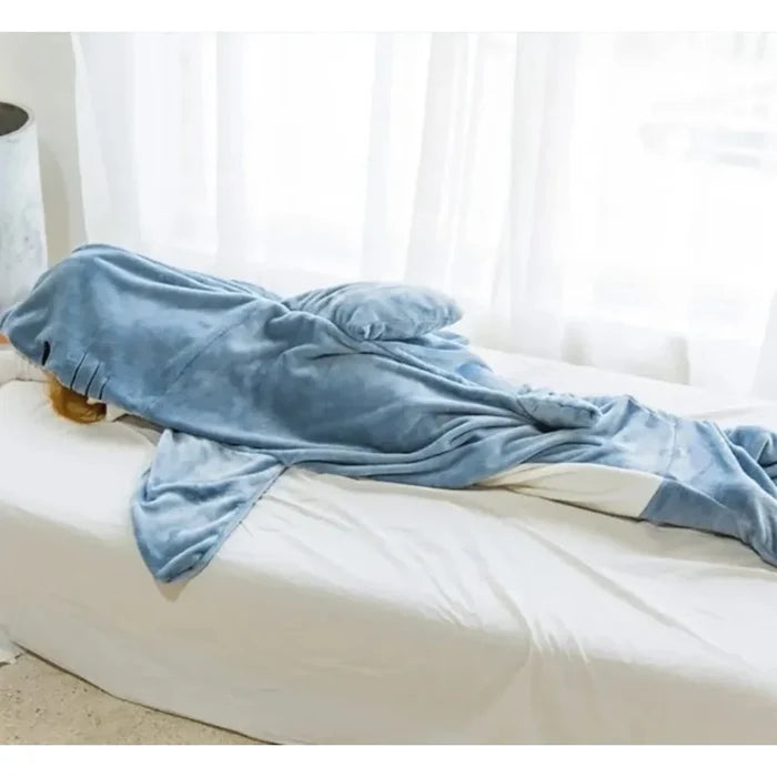 Cartoon Shark Flannel Sleeping Bag Pajamas - Hooded Cozy Animal Nightgown for Kids