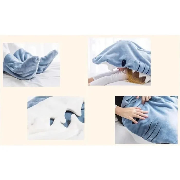 Cartoon Shark Flannel Sleeping Bag Pajamas - Hooded Cozy Animal Nightgown for Kids