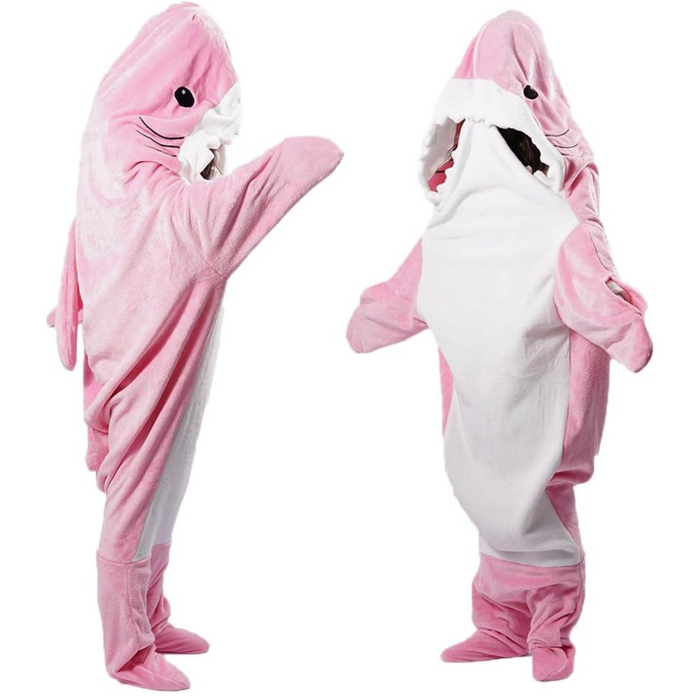Cartoon Shark Flannel Sleeping Bag Pajamas - Hooded Cozy Animal Nightgown for Kids