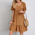 Variant image for Casual Women's Summer Mini Dress, Lightweight V-Neck Polyester Dress for Beach and Casual Gatherings-1