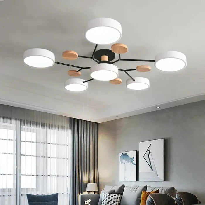 Ceiling Light LED Modern Fixture With Circular White Shades For Living Room