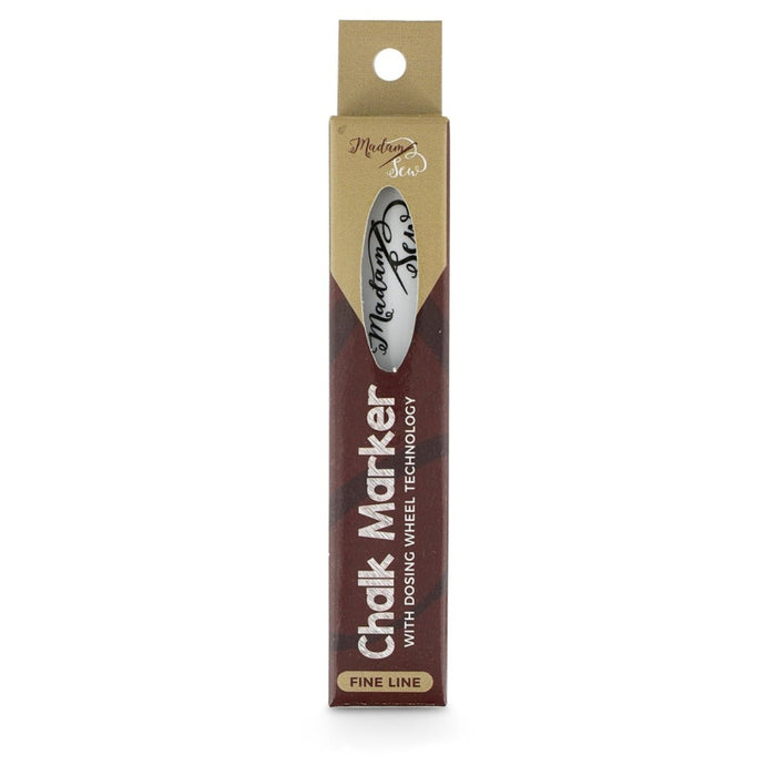 Packaging of a white Madam Sew chalk marking pen