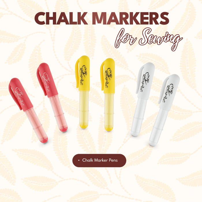 Chalk Markers for Sewing - 6 Pack, 2 Each of Red, White & Yellow - MadamSew