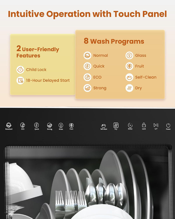 Countertop Dishwasher 5L 8 Programs With Water Softener Black — view 4