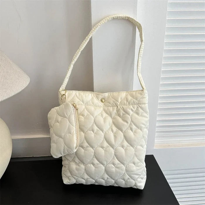 Cozy women's quilted tote – padded square shoulder bag, polyester, casual everyday