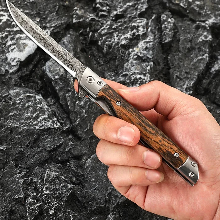 Damascus Pattern Folding Pocket Knife Stainless Steel – Outdoor Camping Multi-Purpose EDC 2026
