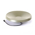 Deck Mount Heated Bird Bath with a shallow dish design, featuring an attached coaxial cable for heating. Suitable for deck rail mounting to attract and care for birds.