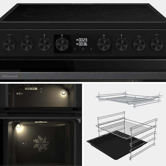 Electric Cooker 130L Double Oven Ceramic Hob A Rated Black — view 3