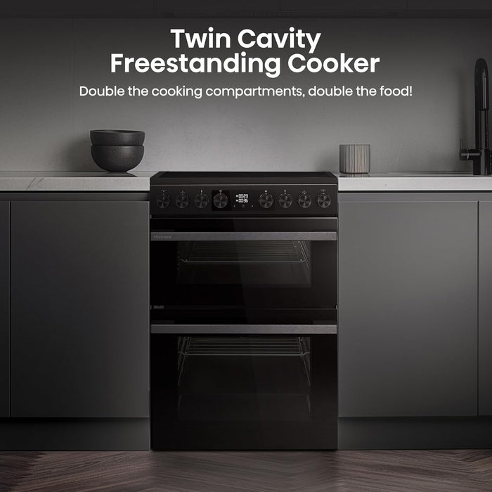 Electric Cooker 130L Double Oven Ceramic Hob A Rated Black — view 4