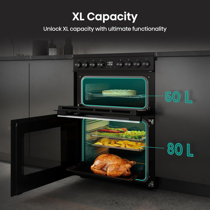 Electric Cooker 130L Double Oven Ceramic Hob A Rated Black — view 6