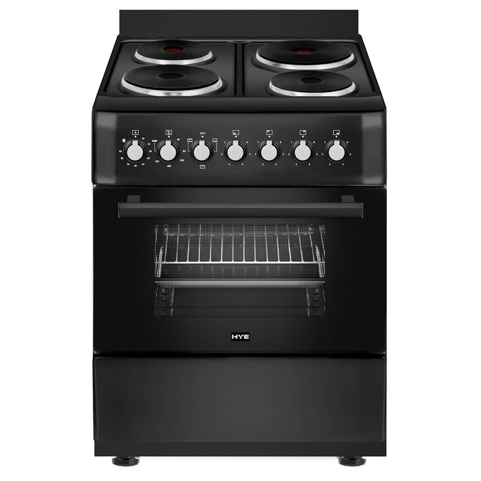 Electric Cooker 62L Oven 4 Hotplates Freestanding 60cm Matte Black