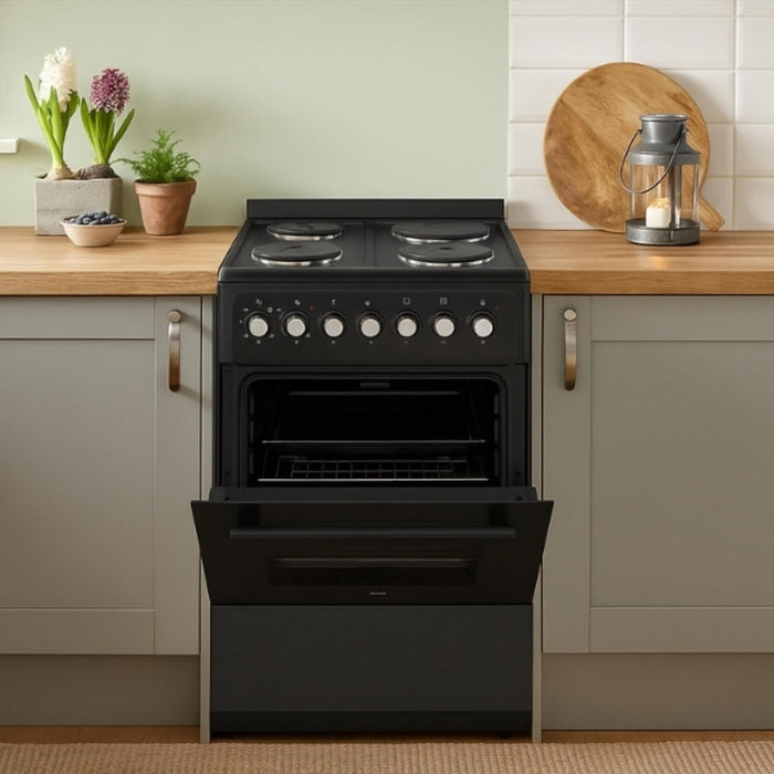 Electric Cooker 62L Oven 4 Hotplates Freestanding 60cm Matte Black — view 3